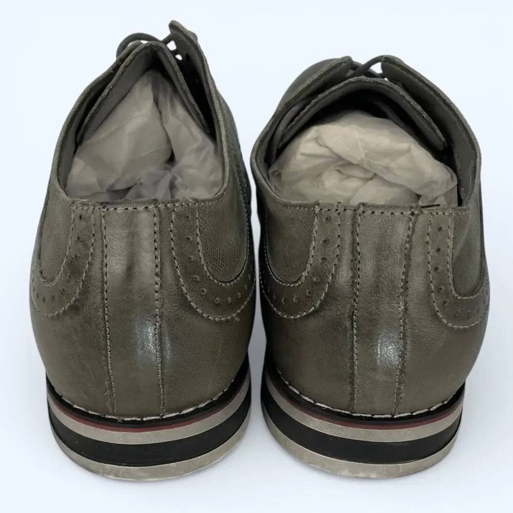 Alpine Swiss Double Diamond Men's Saffino leather Lace up Oxford Colt Gray Sz11